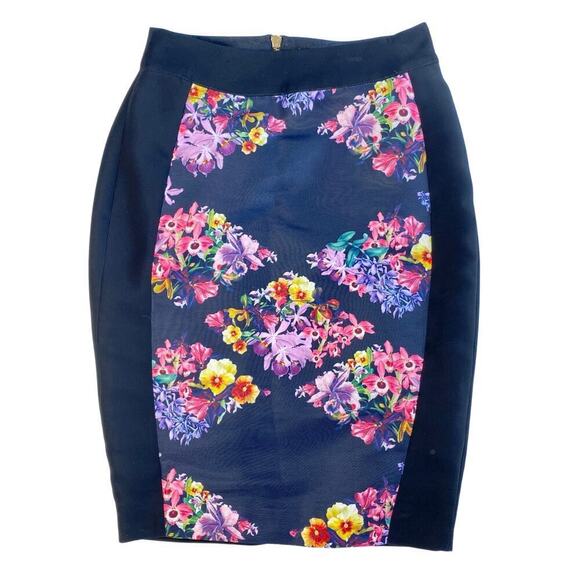 TED BAKER Skirt Gardens Diamonds Pencil Floral Zipper Black Gold Pink 2 - Picture 2 of 8